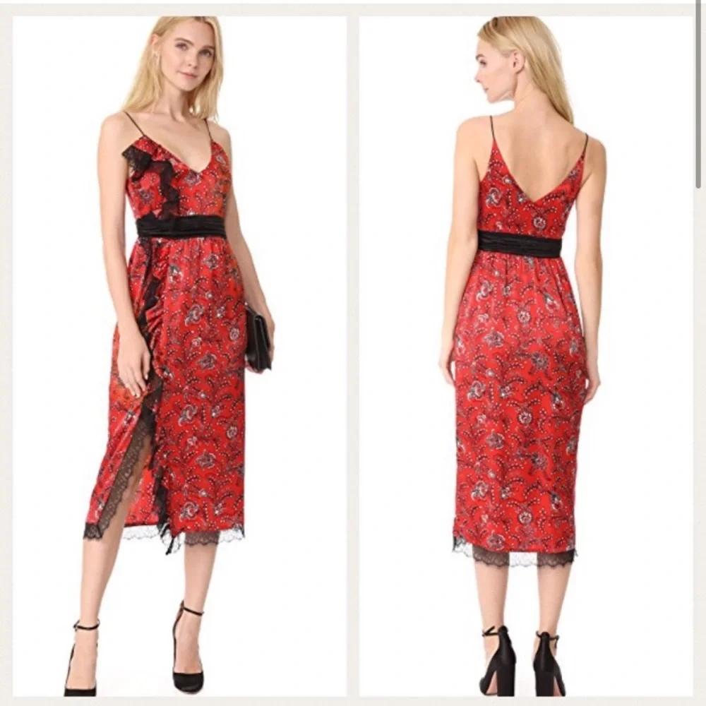 NWT Cinq à Sept Silk Petra Midi Slip Dress in Vermillion - Picture 5 of 11